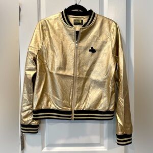 Disney Official Gold Collection Gold Faux Leather Bomber Jacket, Size Large